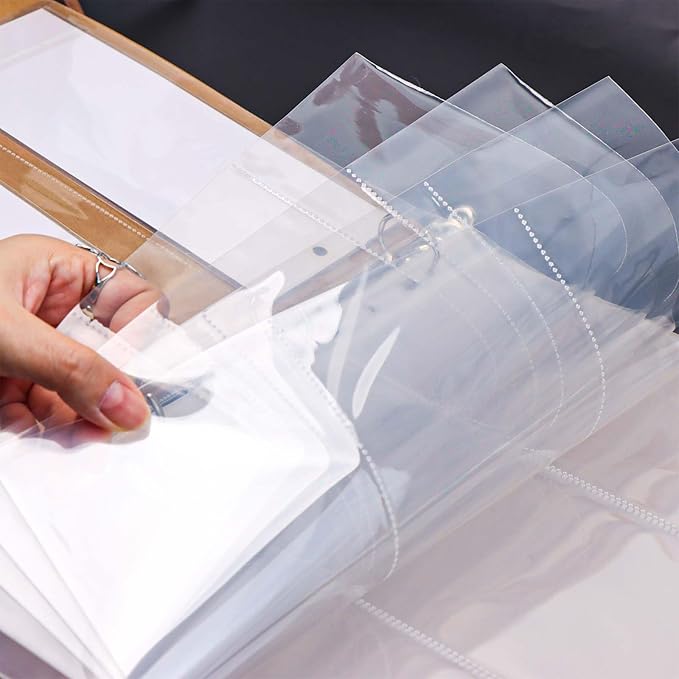Mogoostry A4 Clear Sheet Protectors 3 Pocket Binder Sleeves 20 Sheets 11 Holes Side Open Banknote Protector Currency Collection Page Protector