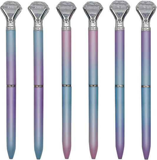 Maydahui 12 PCS Colorful Big Diamond Ballpoint Pen Rretractable Bling Rhinestone Pen Black Ink 3 Color for Party Girls School