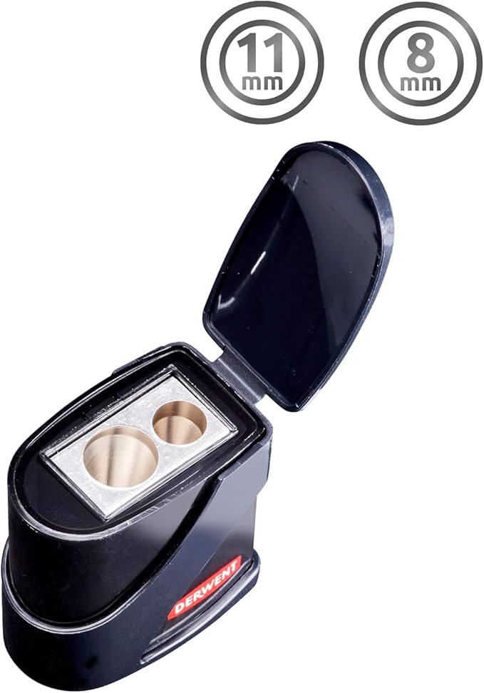 Derwent Twin Hole Pencil Sharpener, Black, 11.5mm & 8.25mm