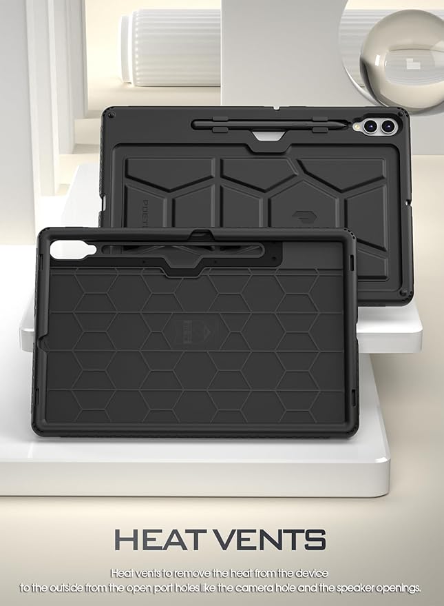 Poetic TurtleSkin Case for Samsung Galaxy Tab S10 Plus (2024 Release) / S9 Plus (2023 Release) 12.4 inch Case with S Pen Holder, Heavy Duty Shockproof Kids Friendly Protective Silicone Cover, Black