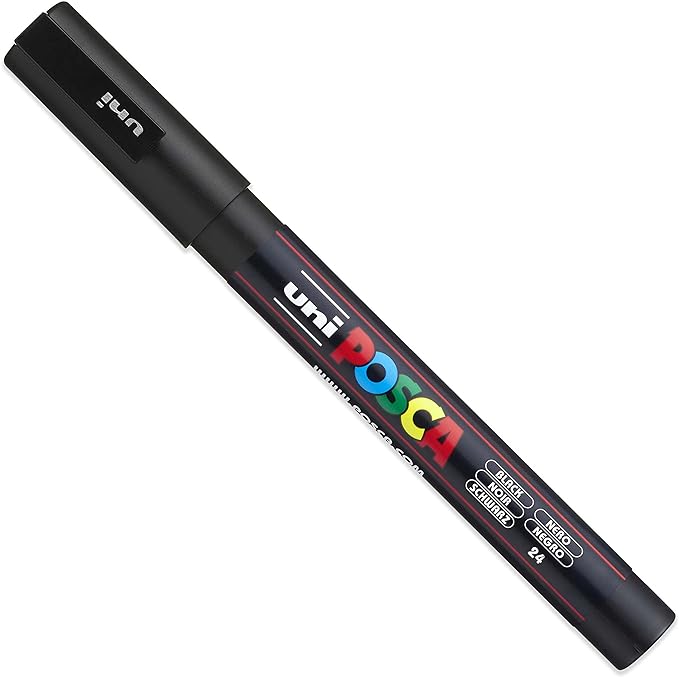 Posca - Ultra Fine to Fine Paint Marker Pens Set - PC-1MR, PC-1M, PC-3M - Black Ink - Pack of 3