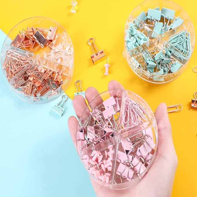 72 Pcs Gold Push Pins Paper Clips Binder Clips Tacks,4 Styles Office Supplies Set with Box for Office School Home Office Binder Supplies