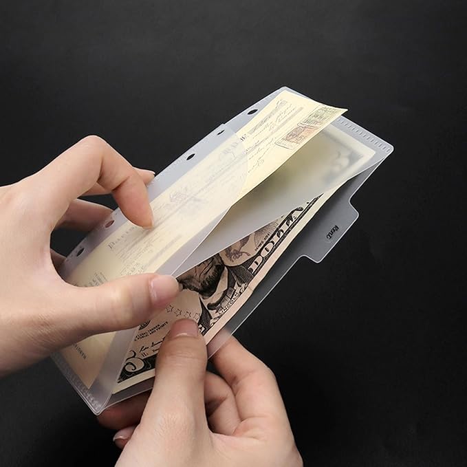 NatSumeBasics 6 A6 Cash Envelopes Frosted 0.3mm PP A6 Binder Pocket Dividers with Label Sticker for 6 Ring Budgeting Planner Inserts Supplies Accessories (6 Frosted)