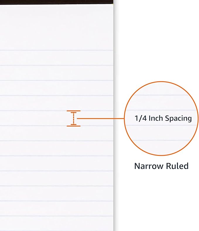 Amazon Basics Narrow Ruled Lined Writing Note Pads for Notes, Office Supplies, 5" x 8", White, 12-Pack of 50 Pages, Perforated