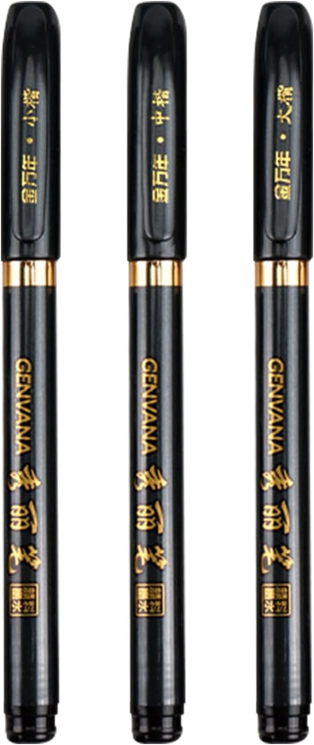 Maxmartt 3 Pcs Ink Pen Artist 3 Size Calligraphy Pen for Writing Drawing Chinese Japanese Calligraphy Shodo Brush Ink Pen Fineliner Pens Calligraphy Set for Beginners