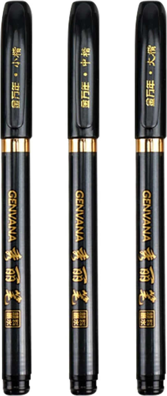Maxmartt 3 Pcs Ink Pen Artist 3 Size Calligraphy Pen for Writing Drawing Chinese Japanese Calligraphy Shodo Brush Ink Pen Fineliner Pens Calligraphy Set for Beginners