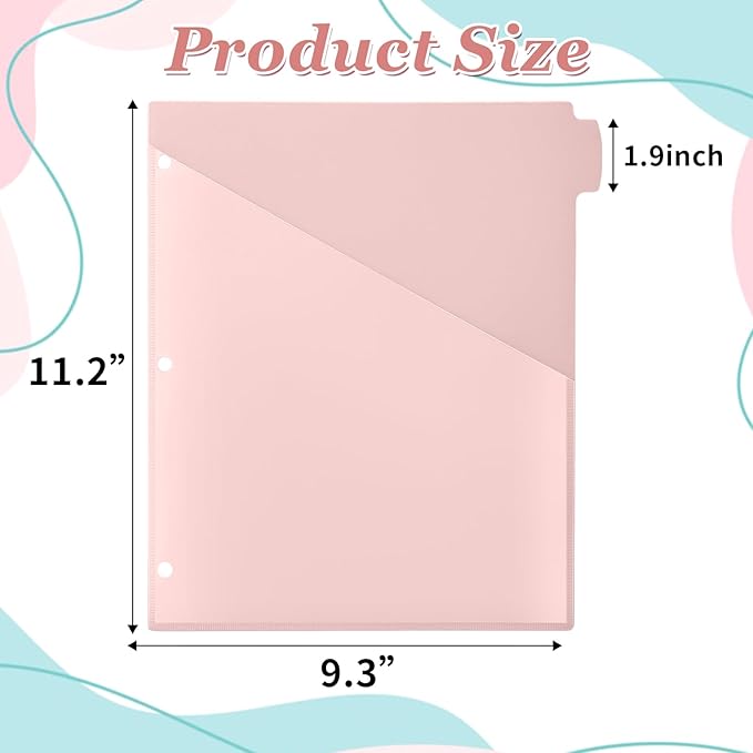 Epakh 12 Pcs Binder Dividers for 3 Rings Binders Index Dividers with Two Clear Pockets Plastics Sheets Protectors with Tab Labels for School Office Organization (Pink)