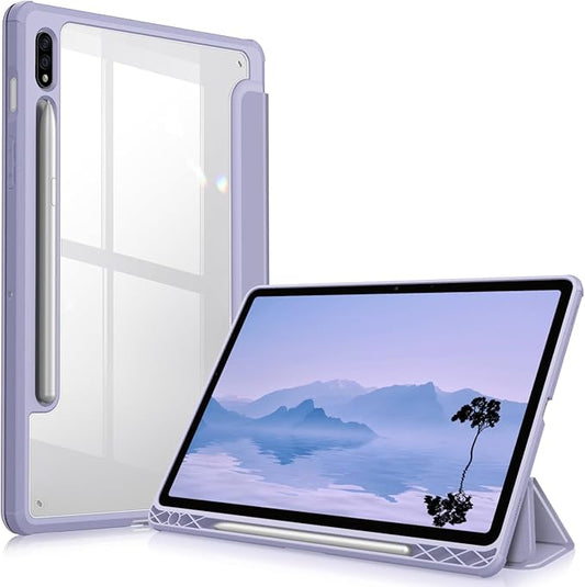 Fintie Hybrid Slim Case for Samsung Galaxy Tab S8/Tab S7 11 Inch (Model SM-X700/X706/T870/T875/T878) with S Pen Holder, Shockproof Cover with Clear Transparent Back Shell, Lilac Purple