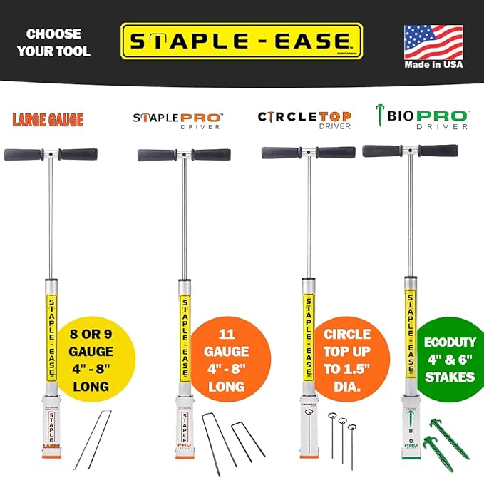 Combo Pack Driver for Sod Staples, Landscape Stakes, Drip Irrigation or Erosion Control Installation Tool, Back Saving, Labor Saving Staple Gun
