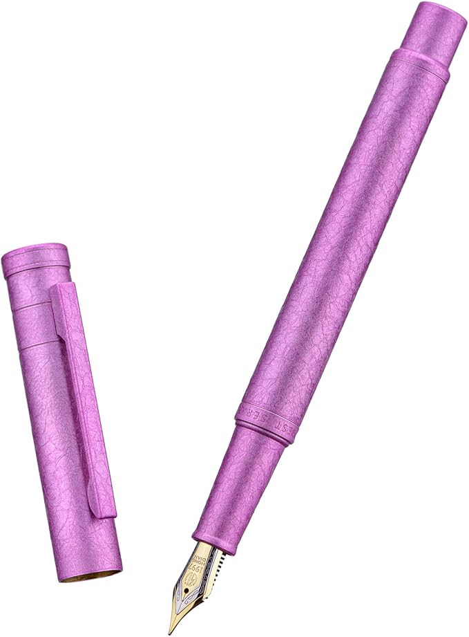 Hongdian 1851 Forest Fountain Pen Pink Ice Flowers, Extra Fine Nib Classic Design with Converter and Metal Pen Case