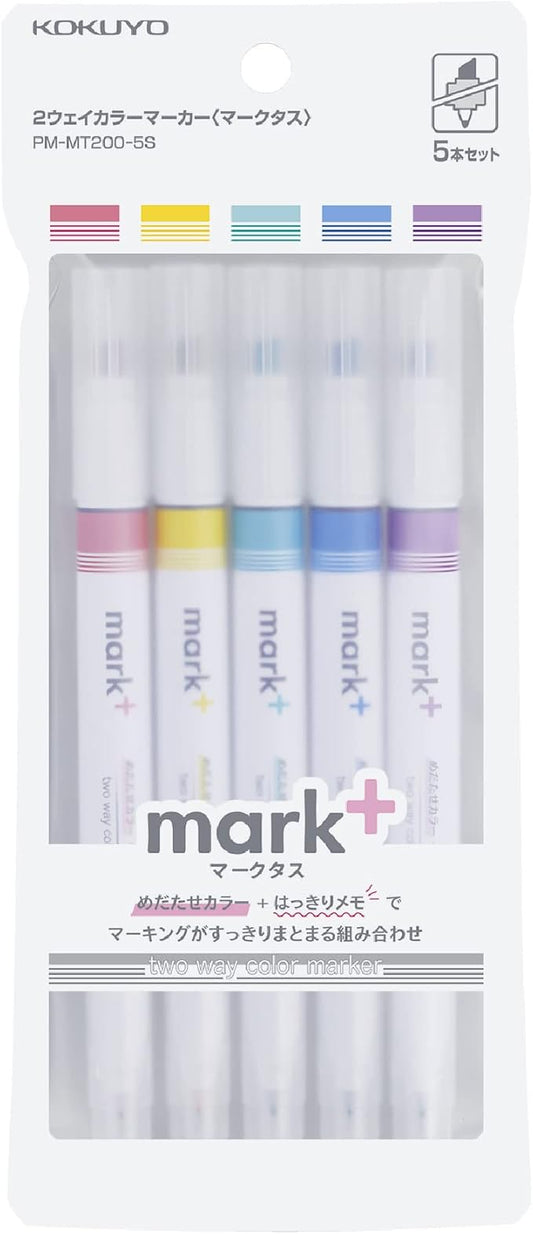 KOKUYO Pastel Highlighters, Dual-Tip Highlighter Markers for Bible in Assorted Colors, Fine & Chisel Tip No Bleed Quick-Dry for Journals, Planners, Notes, Pastel Colors. Japan Import (PM-MT200-5S)