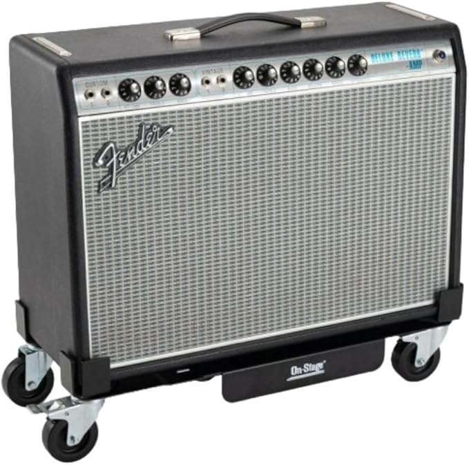 On-Stage AG5000 Amp Glider (Installation-Free Casters for Amplifiers, Rolling-Cart Attachment, Attachable Dolly, Amp Roller, Adjustable Length and Width, Solid Wheels, Heavy-Duty Steel, Black)