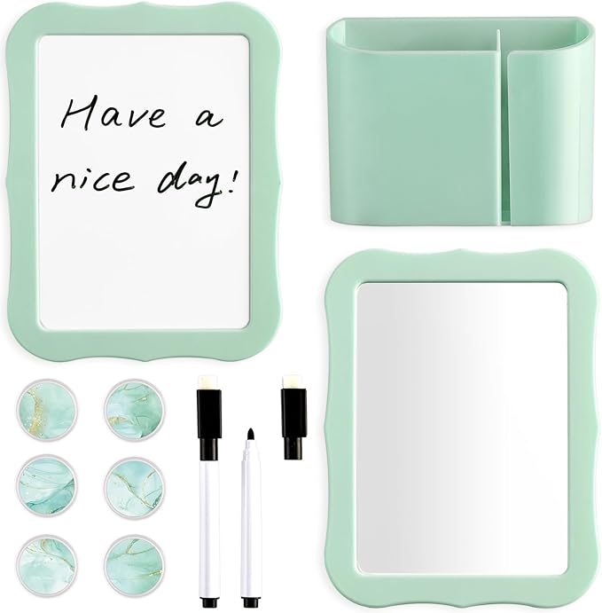 11 Pcs School Lockers Magnetic Decor Green Locker Accessories Kit with Magnetic Mirror Whiteboard Pen Holder Buckles Lockers Organizer Decorations Locker Essentials for Back to School Supplies