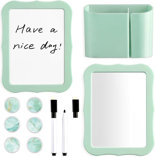11 Pcs School Lockers Magnetic Decor Green Locker Accessories Kit with Magnetic Mirror Whiteboard Pen Holder Buckles Lockers Organizer Decorations Locker Essentials for Back to School Supplies