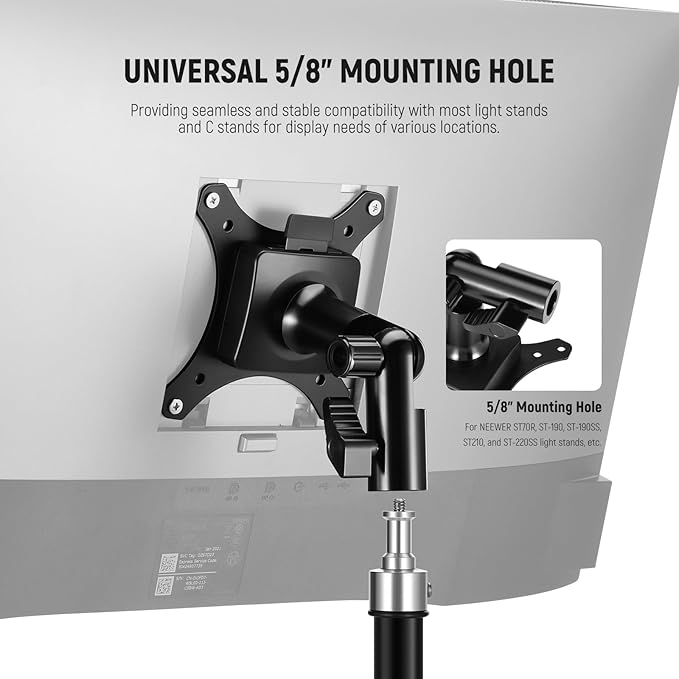 NEEWER Monitor Mount Adapter with Quick Release VESA Mount, 270° Adjustable Metal 5/8" C Stand Light Stand Adapter for Impact Screen Outdoor TV up to 17-32", Max Load 17.5lb/8kg, MA010