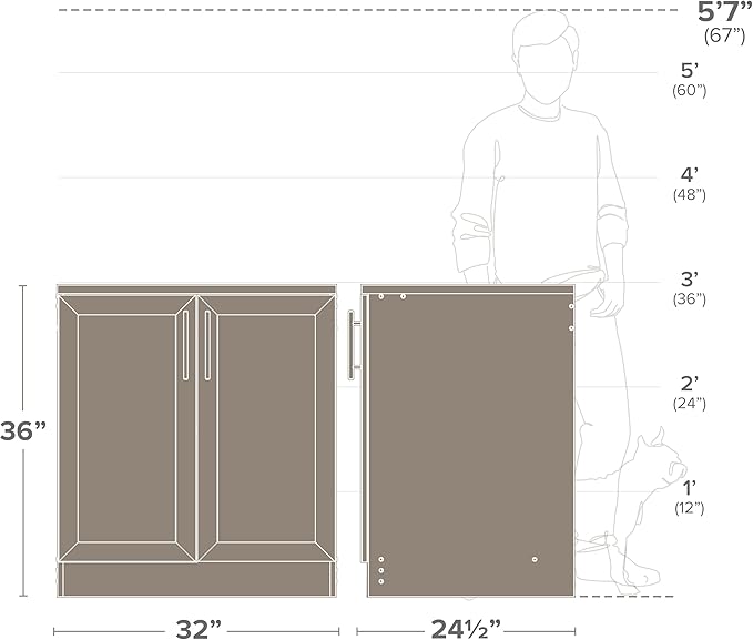 Prepac Elite 32" W Storage Cabinet with Doors and Shelves, White Garage Cabinet, Bathroom Storage with 1 Adjustable Shelf 24.5" D x 32" W x 36" H, WSCR-1005-1