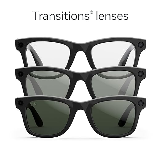 Ray-Ban Meta (Gen 2), Wayfarer, Shiny Black | Smart AI Glasses for Men, Women — 2X Battery Life — 3K Ultra HD Resolution and 12 MP Wide Camera, Audio, Video — Transitions® Graphite Green Lenses