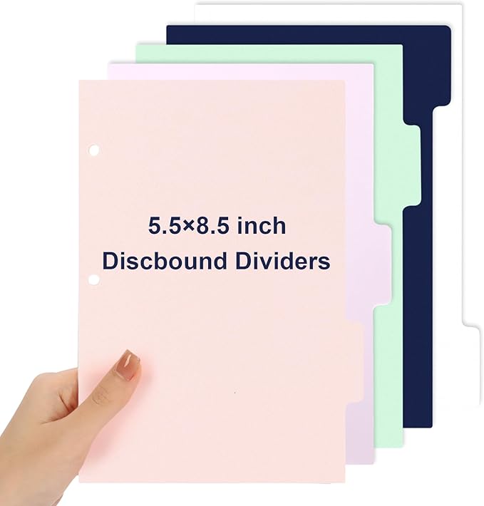 (5.5 x 8.5 inch) 5 Tab 3 Hole Punch Dividers with Tabs Durable Mini Dividers Discbound Notebook-Junior Size 5 Color for Office Meeting