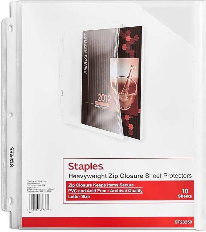 Staples Medium Weight Sheet Protectors, Letter Size 8.5 x 11 Inch, Clear, Top-Loading Document Protectors for 3-Ring Binders, 30 Pack