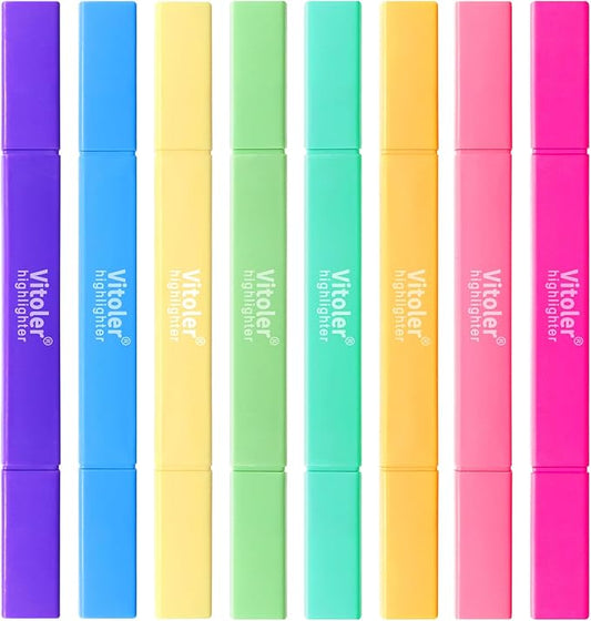 Vitoler Aesthetic Highlighters 8 Pack, Bible Highlighters Pastel Colors,Dual Tip Cute Highlighter For Journaling Supplies,School Accessories