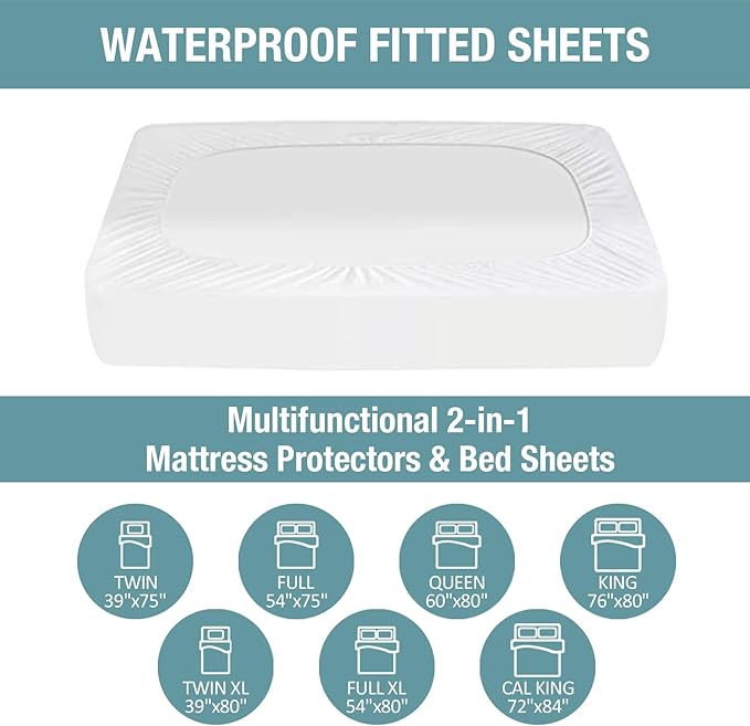Bedecor Twin Waterproof Mattress Protector for Potty Training and Bed Wetting, Noiseless Cotton Terry Cover, Breathable Fitted Design for Kids, Fits 9-18 Inch Depth