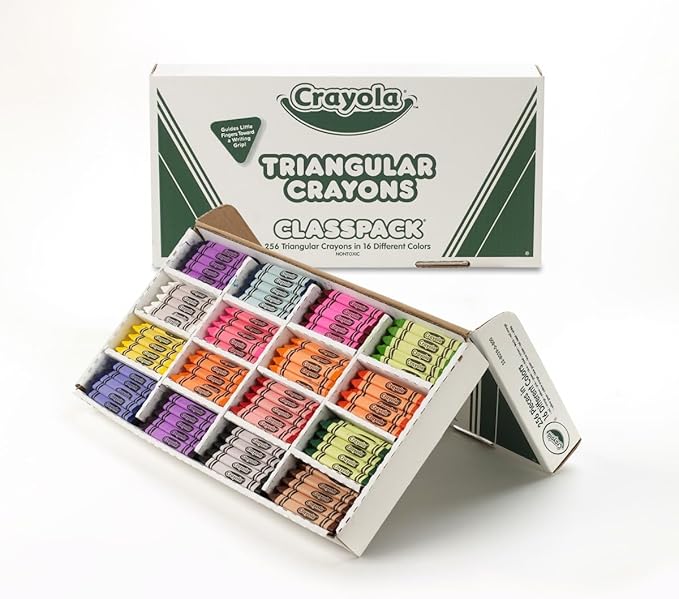 Crayola Triangular Crayon Classpack (256ct), 16 Assorted Toddler Crayons, Anti Roll, Bulk School Classroom Essentials, Preschool & Kindergarten Must Haves