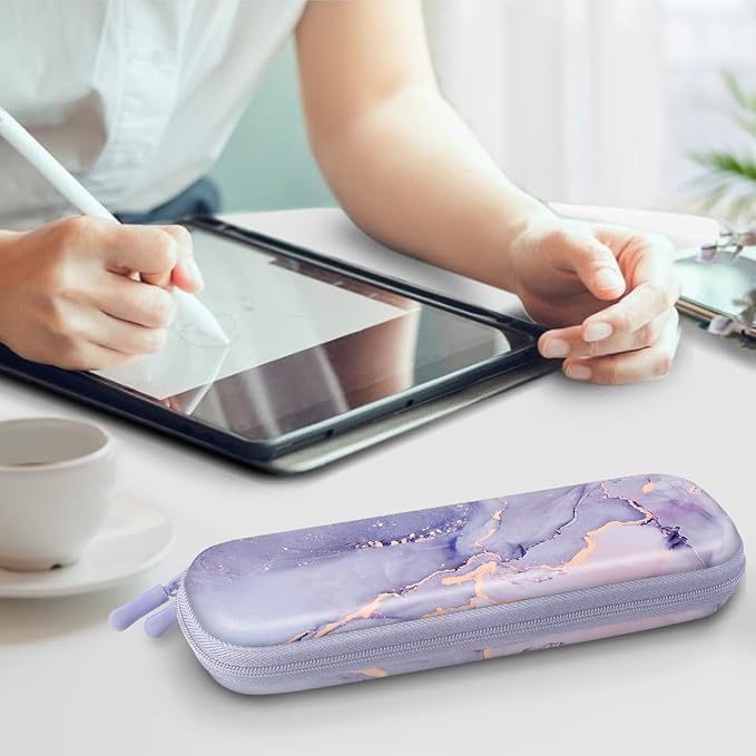 Fintie Holder Case for Apple Pencil Pro, Apple Pencil (USB-C / 1st / 2nd Generation), PU Leather Carrying Bag Sleeve Compatible with Pen, USB Cable, Samsung Stylus, Lilac Marble