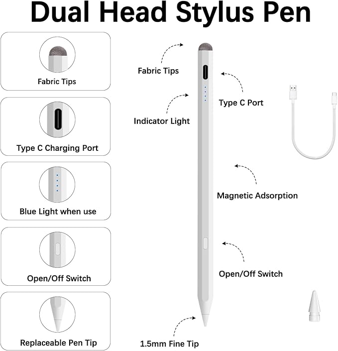 Stylus Pencil for iPad Pencil Pro 11th A16/10th/9th Gen,Fast Charger Active iPad Pencil,iPadstylus Pen for 2018-2025 iPad11 A16/10/9/8/7/6,iPadPro 11"/12.9"/13"/M4,iPadAir 3/4/5/6/M2,iPadMini 5/6/7Gen