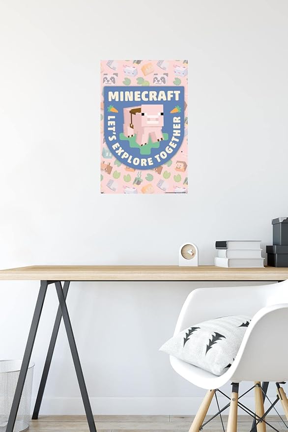 Trends International Minecraft - Let's Explore Together Wall Poster, 22.4L x 14.7W, Premium Poster & Mount Bundle