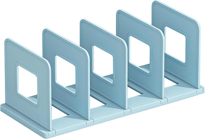 SAYEEC Desk File Sorter Vertical Desktop File Folder Organizer 4 Section Plastic Book Holder Adjustable Shelf Dividers Closet Purse Handbag Mail Binder Organizer Magazine Rack Stand Bookshelf (Blue)