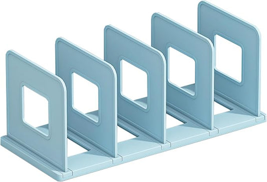 SAYEEC Desk File Sorter Vertical Desktop File Folder Organizer 4 Section Plastic Book Holder Adjustable Shelf Dividers Closet Purse Handbag Mail Binder Organizer Magazine Rack Stand Bookshelf (Blue)