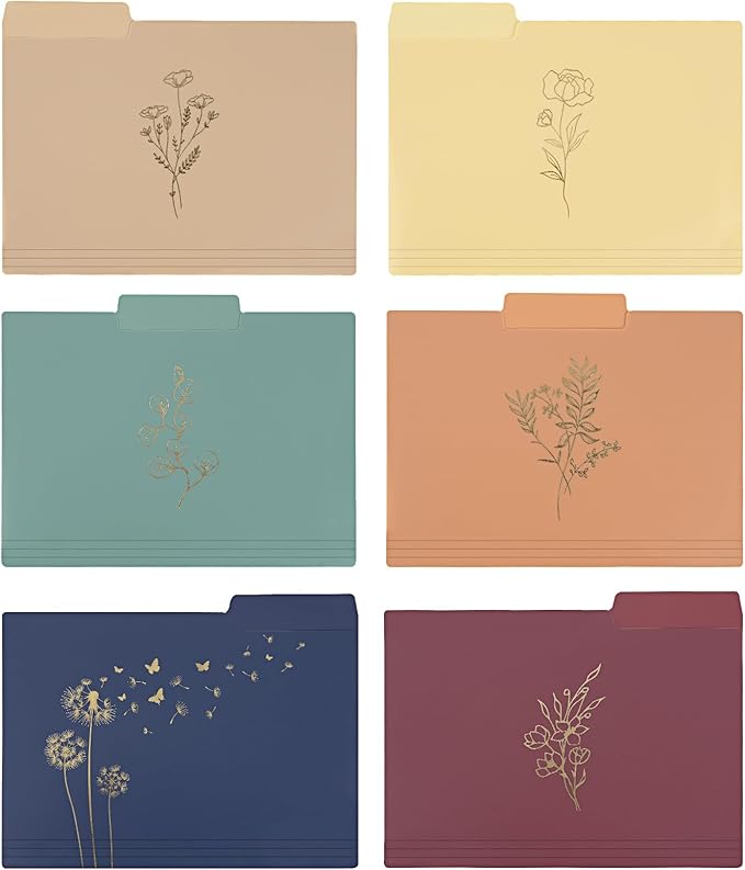 EOOUT 18 Pack Decorative File Folders Plastic Floral Colored Folders with Gold Foil Vintage 8.6 x 11.6 Inch 1/3 Cut Tab Letter Size for Office School Home