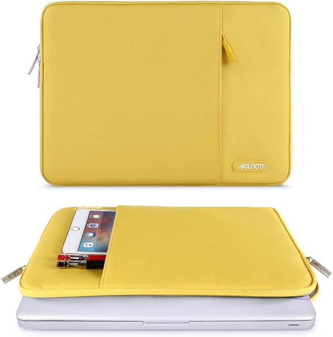 MOSISO Laptop Case 13.3 inch, 13-13.3 inch Laptop Sleeve Compatible with MacBook Air/Pro 13/Pro 14 M5 M4 M3 M2 M1, HP Dell ASUS Lenovo,Polyester Vertical Computer Sleeve Bag with Pocket, Yellow