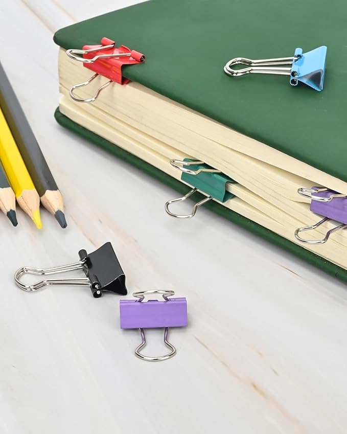 CUARUSUIKA Binder Clips Set,40Pack, 1 in Small Clip, Paper Clips for Office, Home, School, Crafts, Business(Mixed Color)