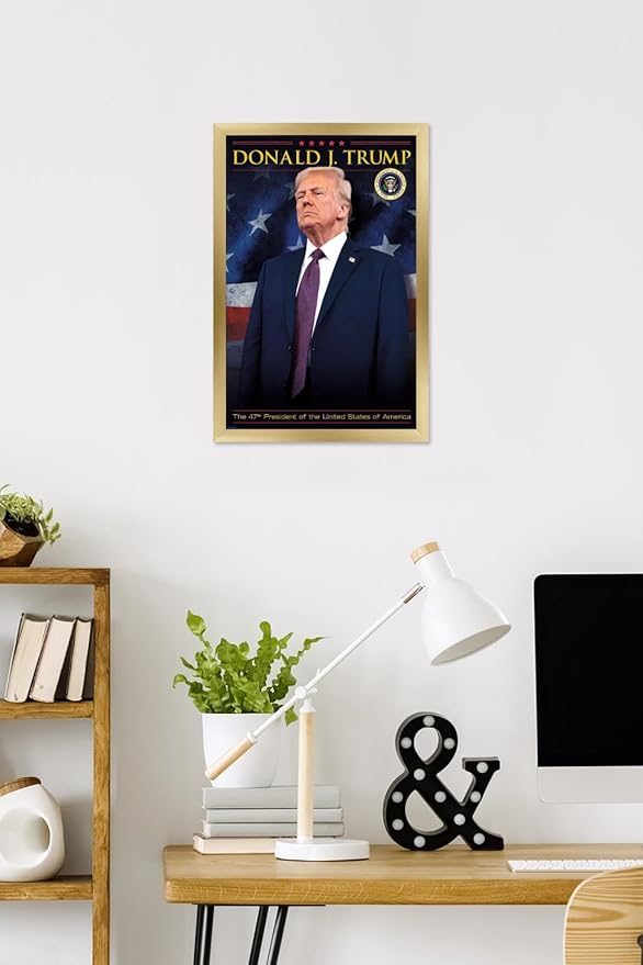 President Donald Trump - 47th President Wall Poster, 22.4L" x 14.7W", Gold Framed Version