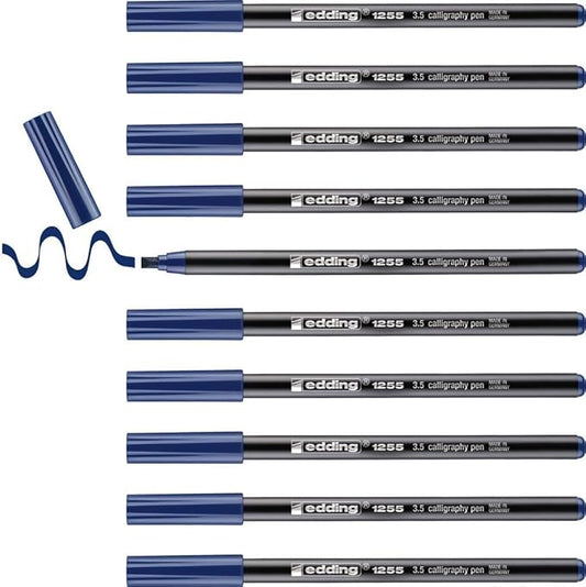 edding 1255 Calligraphy Pen - Steelblue - Box of 10 - Calligraphy Nib 3.5 mm - Fibre Pen for Paper, Wood, Terracotta, Canvas - Hand Lettering, Bullet journals, Thank You Cards, Calligraphy Books