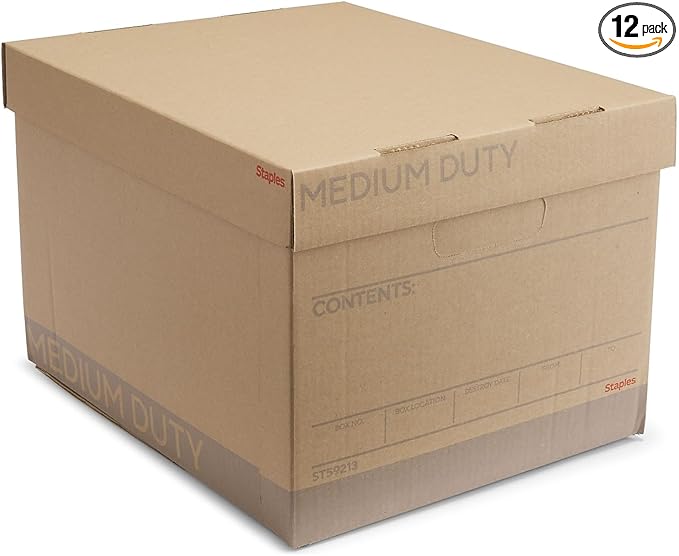 STAPLES Medium Duty 100% Recycled Storage Boxes Letter/Legal Size 12/Pack