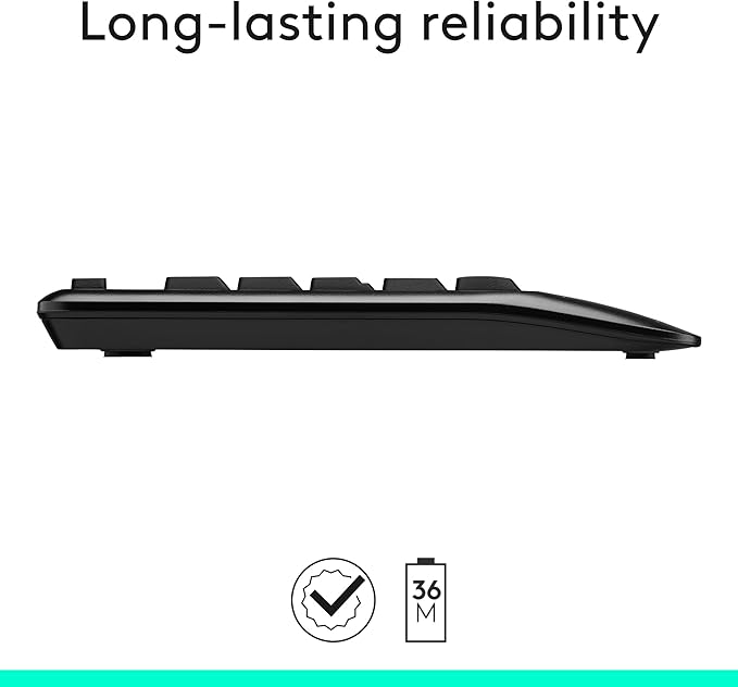 Logitech MK345 Wireless Keyboard and Mouse Combo with Palm Rest, 2.4 GHz USB Receiver, Compatible with PC, Laptop, Black