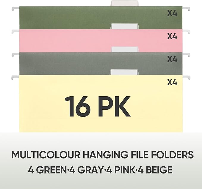BALEINE 16PK Hanging File Folders, Letter Size Hanging Folders with 1/5-Cut Tabs for Filing Cabinets, File Boxes (16PK, Letter Size)