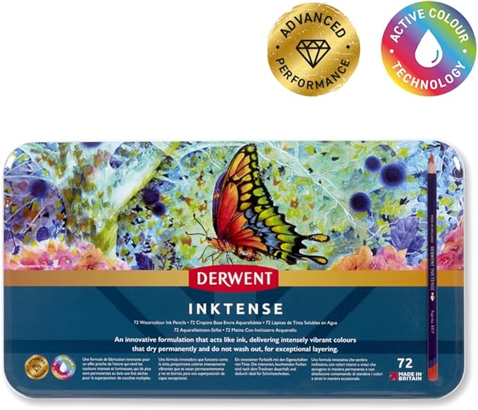 Derwent Coloured Pencils, Inktense Ink Pencils, Drawing, Art, Metal Tin, 72 Count (2301843)