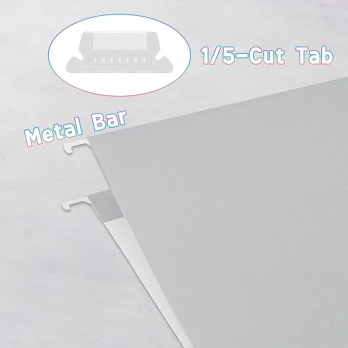 25 Packs Hanging File Folders Grey,Letter Size 8.5x11, Hanging File Folders with 1/5-cut Tabs,File Folders for Filing Cabinet,Ideal Office,School Classroom Supplies