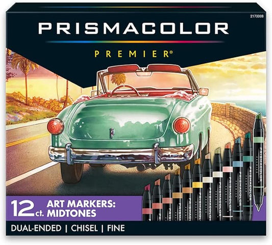 Prismacolor Premier 12-Count Dual-Ended Art Markers, Chisel and Fine Tips, Mid-Tone Colors, Professional Quality for Artists