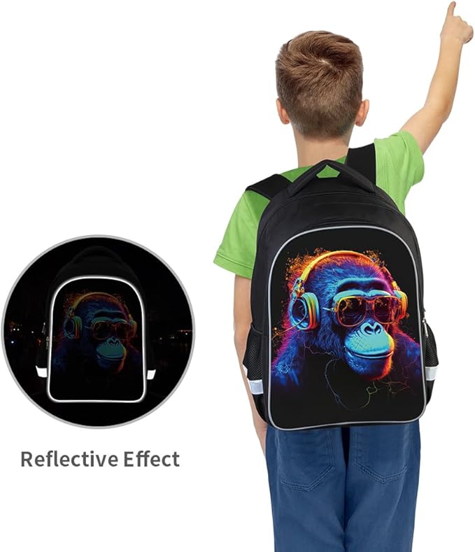 Kids Backpack for Boys - 3pcs 17″ Boys Backpack with Lunch Box Set for Toddle Elementary Middle School - Students Bag for Ages 6-18 Gorilla Tag Bookbag Travel Back Pack
