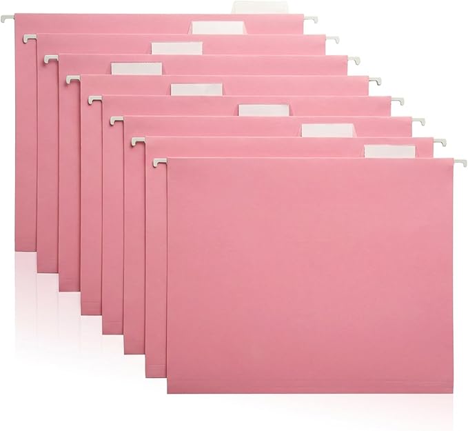 Pink Hanging File Folders – 8 Pack, Letter Size File Organization Folders for Home, Office, School & Filing Cabinets