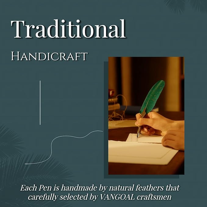 VANGOAL Vintage Carving Feather Pen Set, Glittering Quill Pen Set Antique Calligraphy Writing Dip Pen with Ink, 2 Replacement Nibs, Pen Stand Base, Luxury Vintage Signature Pen (Red)