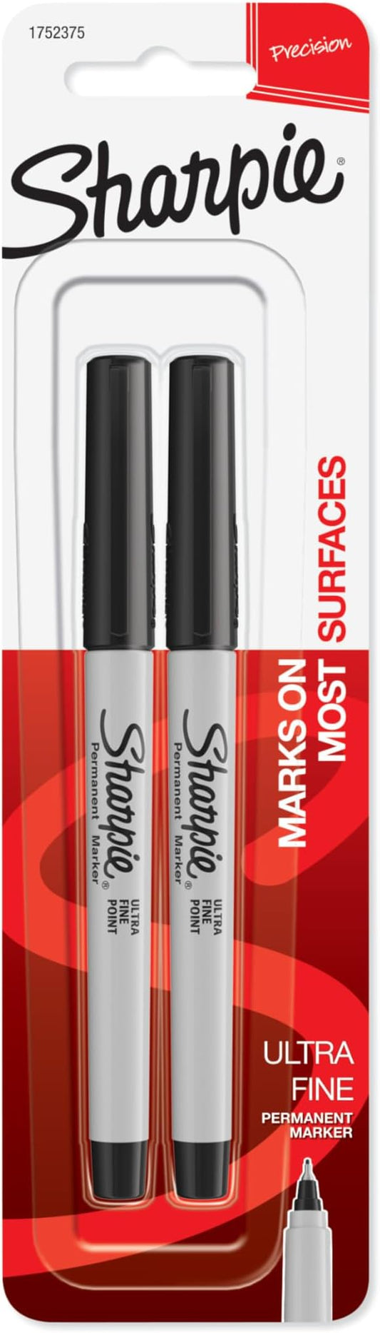 Sharpie Permanent Markers, Ultra Fine Point, Black, 2 Count - School, Desk, Office Supplies