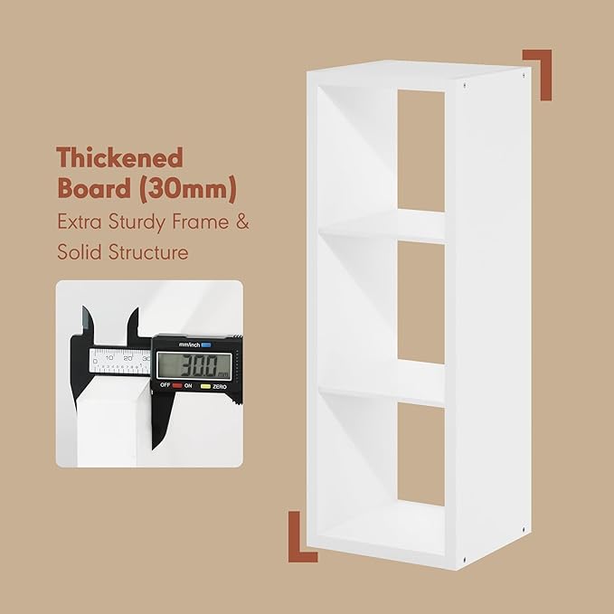 Furinno Cubicle Record Player Stand with Vinyl Storage, 3-Cube 1.2 Extra Thick Vinyl Record Storage, Open Back Media Shelf for CD DVD Blueray Game Disc, for Living Room, Home Office, White