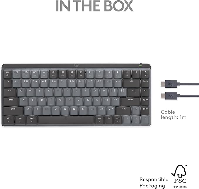 Logitech MX Mechanical Mini for Mac Wireless Illuminated Keyboard, Low-Profile Performance Switches, Tactile Quiet Keys, Backlit, Bluetooth, USB-C, Apple, iPad - Space Grey