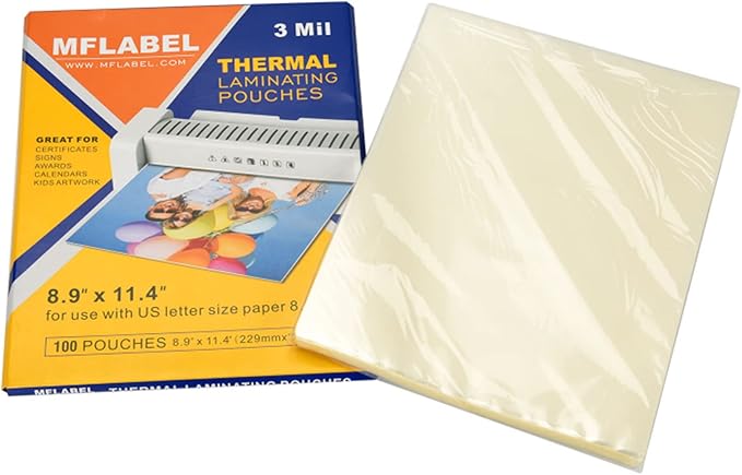 MFLABEL Thermal Laminating Pouches, 8.9 x 11.4-Inches Clear Thermal Laminating Plastic Paper Laminator Sheets for Photos Files Drawings for Use with Thermal Laminators 3 mil 600-Pack
