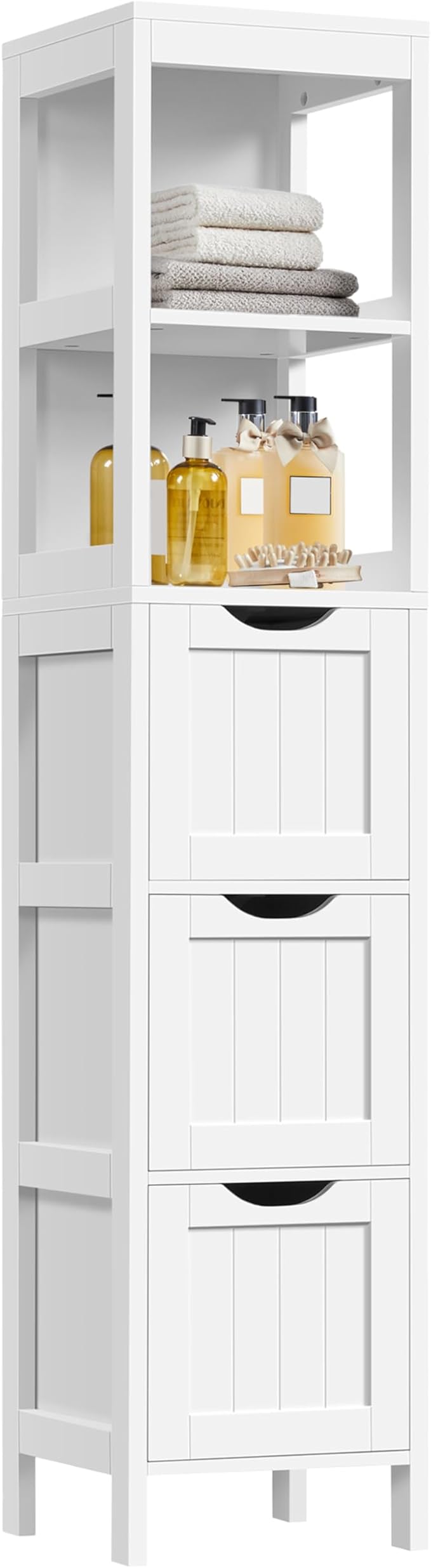 Yaheetech Bathroom Tall Cabinet, Slim Storage Cabinet, Narrow Freestanding Floor Cabinet with 3 Drawers & 2 Shelves, Linen Tower for Small Space, 12" D x 12" W x 56" H, White